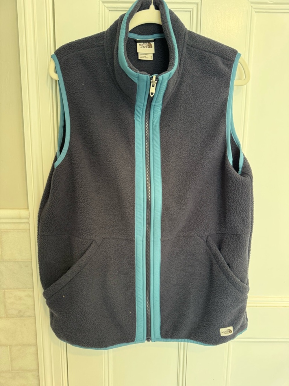 The North Face Men's Navy Fleece Vest with Teal Trim